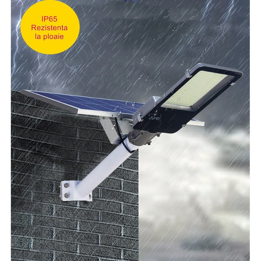 Lampa solara stradala Flippy, pentru curte sau strada, finisaj lucios, rezistent la apa, montare prin fixare, senzor lumina, baterie de litiu, IP65, lumina rece, putere 200W, autonomie 10 ore, 49 x 21 x 6.5 cm, negru-1