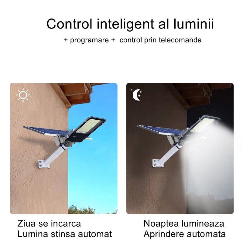 Lampa solara stradala Flippy, pentru curte sau strada, finisaj lucios, rezistent la apa, montare prin fixare, senzor lumina, baterie de litiu, IP65, lumina rece, putere 200W, autonomie 10 ore, 49 x 21 x 6.5 cm, negru-6