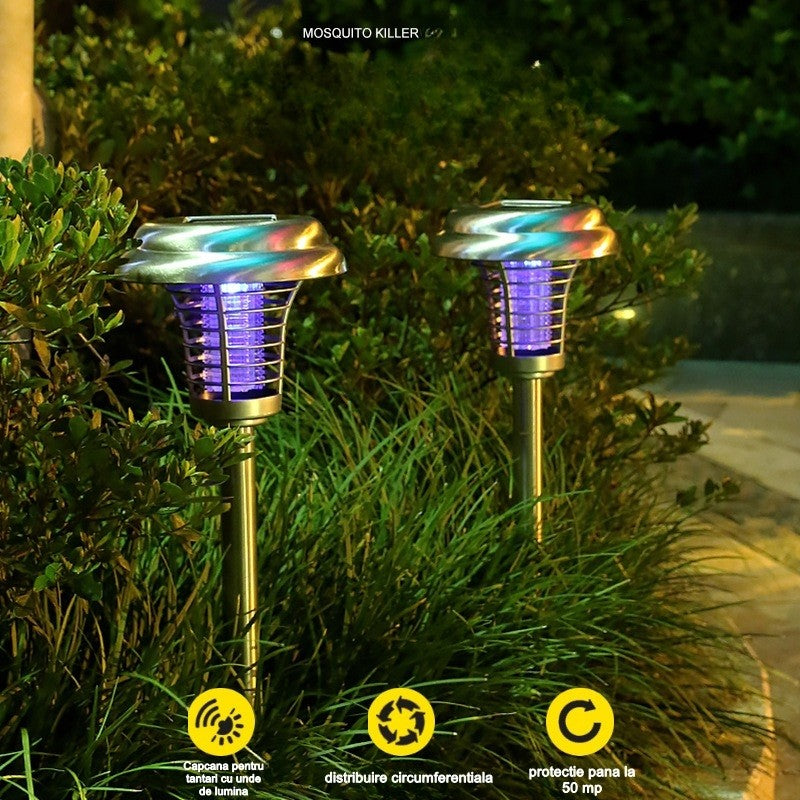 Lampa solara tip torta Flippy, anti-insecte, tantari, UV, LED, 1.2V, IP65, 1 LED, material ABS, 48 x 14 cm, gri-2