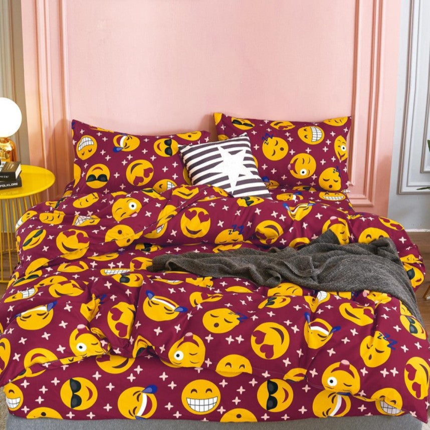 Lenjerie de pat bumbac satinat, 4 piese – Model cu emoticoane