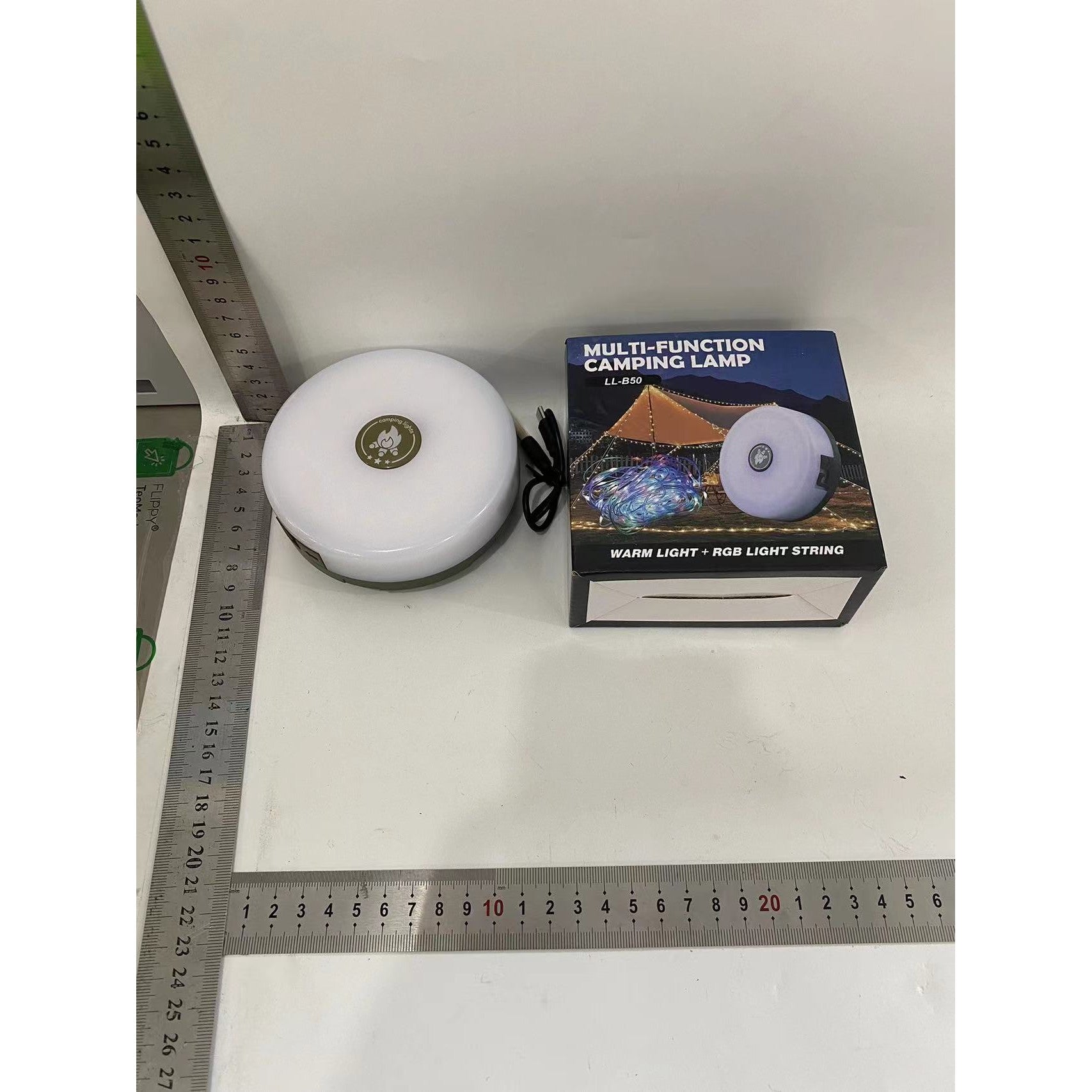 Lumină de camping LED încărcare USB, Flippy, șir colorat, pentru aer liber, cort, Distanta 10 metri, 1800mAH, Alb Verde-1