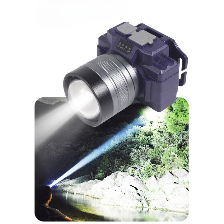 Lanterna LED de Montat pe Cap, Flippy, cu Raza Lunga de Zoom, Far Telescopic, Reglabil, Rezistent la Apa, pentru Pescuit in Aer Liber, Camping, Lumina Puternica, Lanterna, 7.5x5x7 cm, Albastru-7