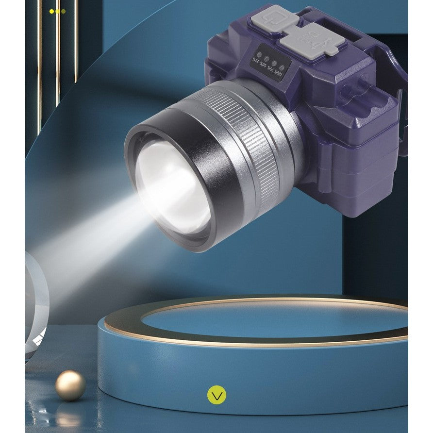 Lanterna LED de Montat pe Cap, Flippy, cu Raza Lunga de Zoom, Far Telescopic, Reglabil, Rezistent la Apa, pentru Pescuit in Aer Liber, Camping, Lumina Puternica, Lanterna, 7.5x5x7 cm, Albastru-9