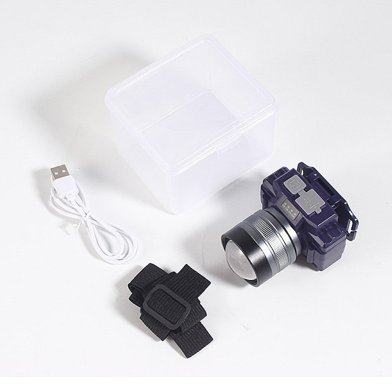 Lanterna LED de Montat pe Cap, Flippy, cu Raza Lunga de Zoom, Far Telescopic, Reglabil, Rezistent la Apa, pentru Pescuit in Aer Liber, Camping, Lumina Puternica, Lanterna, 7.5x5x7 cm, Albastru-10