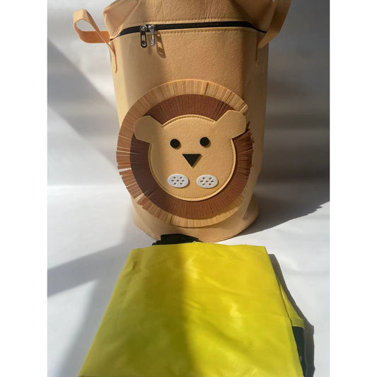 Cutie de Depozitare 2In1, Flippy, Impermeabila, Covor pentru Jucarii si Lego 150cm, Capacitate Mare, cu Manere, cu Sfori, Inaltime 40cm, Model Leu, Maro-1