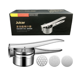 Presa pentru Fructe si Legume, Flippy, Zdrobitor Manual, Inox, 3 Discuri Interschimbabile, Usor de Stors si de Curatat, Ergonomic, Argintiu-0