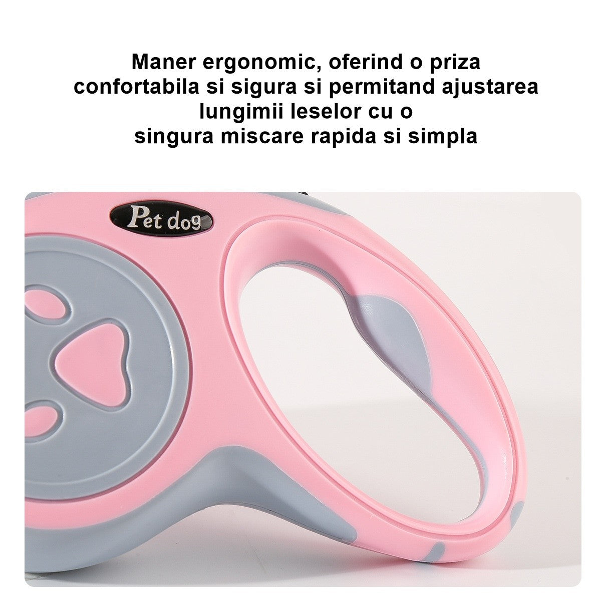 Lesa Automata Retractabila, Flippy, pentru Caini, 3m, 20 kg, ABS/Nylon, Roz/Gri, 8x12x4 cm-4