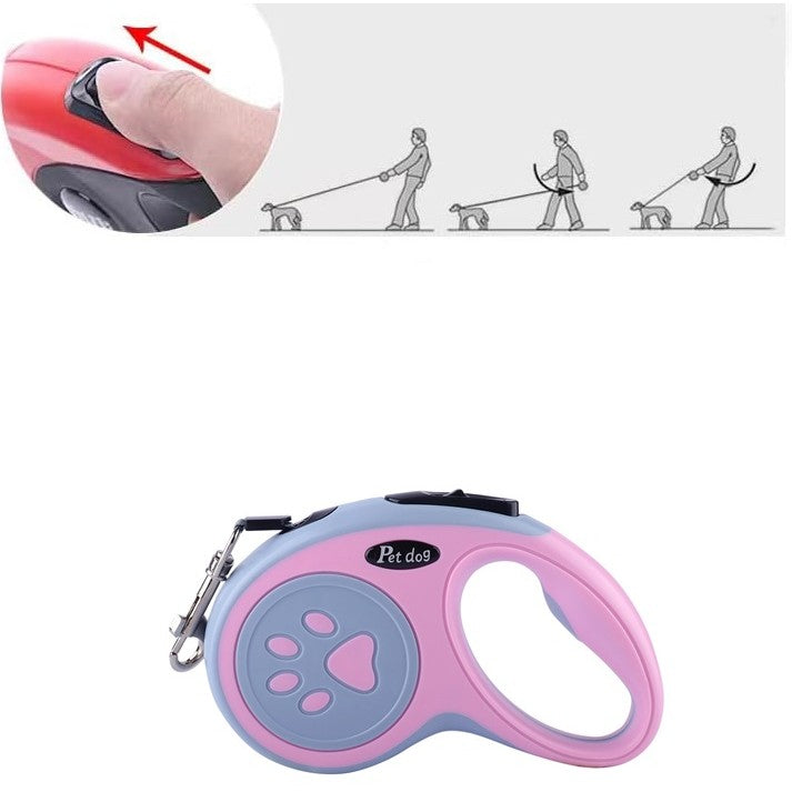 Lesa Automata Retractabila, Flippy, pentru Caini, 3m, 20 kg, ABS/Nylon, Roz/Gri, 8x12x4 cm-6