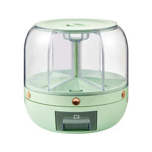 Dozator de cereale Flippy, rotativ 360, 6 compartimente, capacitate 6 L, rezistent la umezeala, inchidere etansa, verde deschis-0