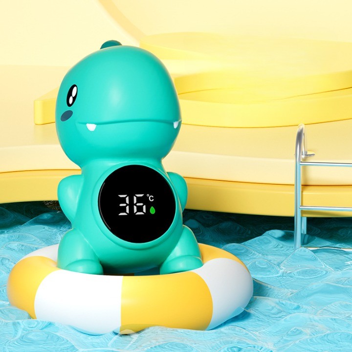 Termometru Electronic LED pentru Baie, Plutitor, Rezistent la apă, IPX7, Multifunctional, 3 Trepte de Temperatura, Model Dinozaur, 12x7cm, Verde-1