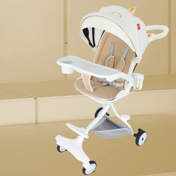 Carucior Sport Flippy 3in1, 6-36 Luni, Reversibil, Pliabil, Tavita pentru Masa, Pozitie de Somn, Centura de Siguranta, Roti 360, Suport Pahar, Copertina pentru Soare, 33x66x85cm, Alb Model Pisica-1