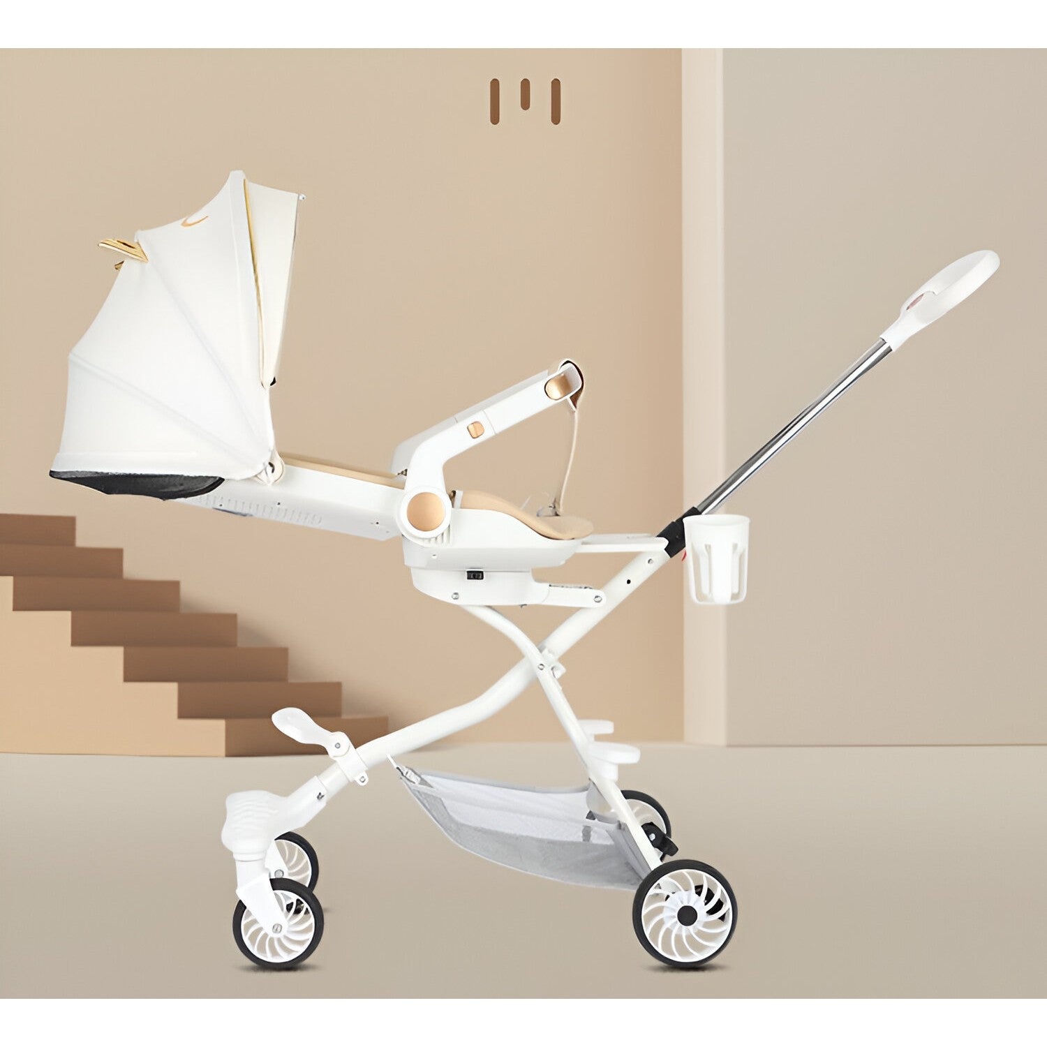 Carucior Sport Flippy 3in1, 6-36 Luni, Reversibil, Pliabil, Tavita pentru Masa, Pozitie de Somn, Centura de Siguranta, Roti 360, Suport Pahar, Copertina pentru Soare, 33x66x85cm, Alb Model Pisica-11