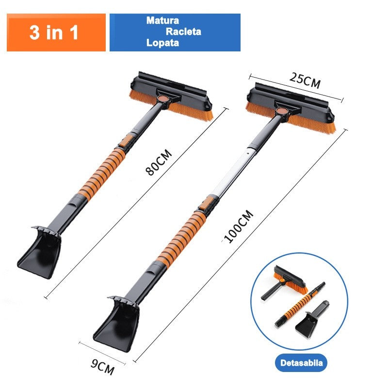 Lopata pentru zapada Flippy, 3 in 1, Perie si Racleta, Rotativa, Telescopica, Detasabila, Material Aluminiu si ABS, 100 x 25 cm, negru-1