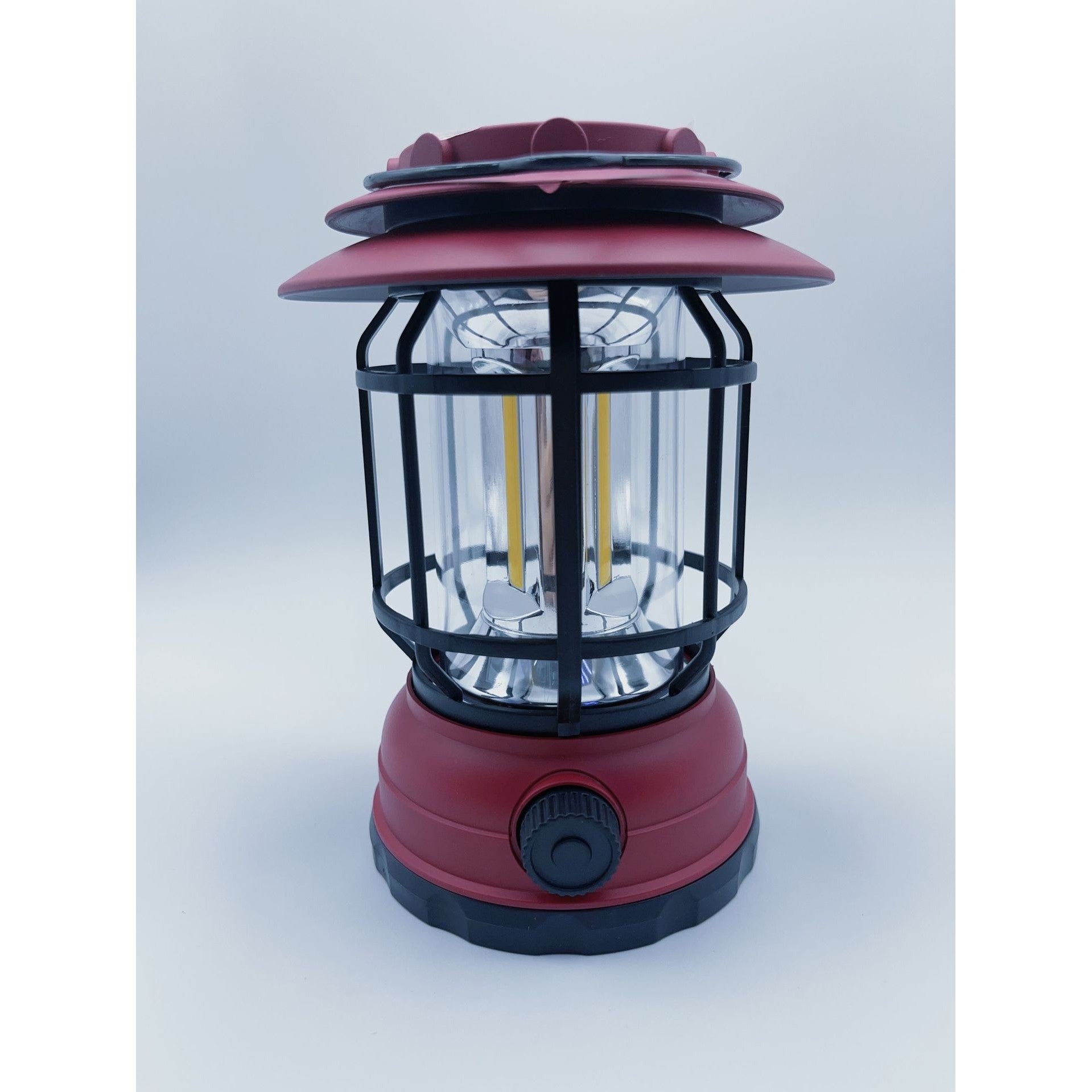 Lampa portabila camping, Felinar Vintage, ABS, Iluminare 30 COB LED, Intensitate reglabila, Acumulator inclus, Incarcare Solara si USB, 5W, Flippy, Rosu-1