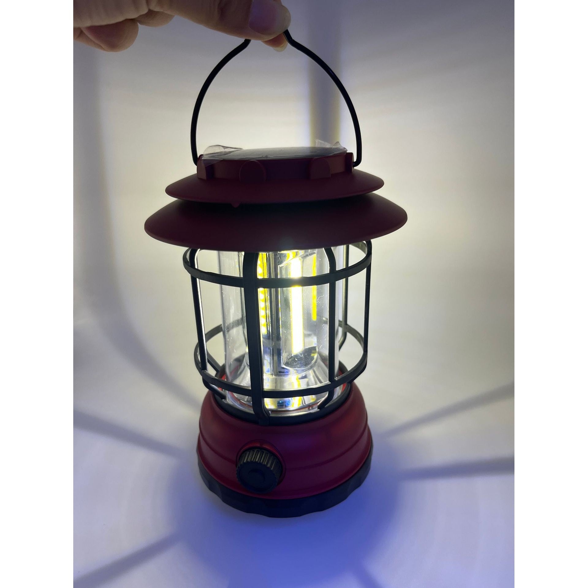 Lampa portabila camping, Felinar Vintage, ABS, Iluminare 30 COB LED, Intensitate reglabila, Acumulator inclus, Incarcare Solara si USB, 5W, Flippy, Rosu-2