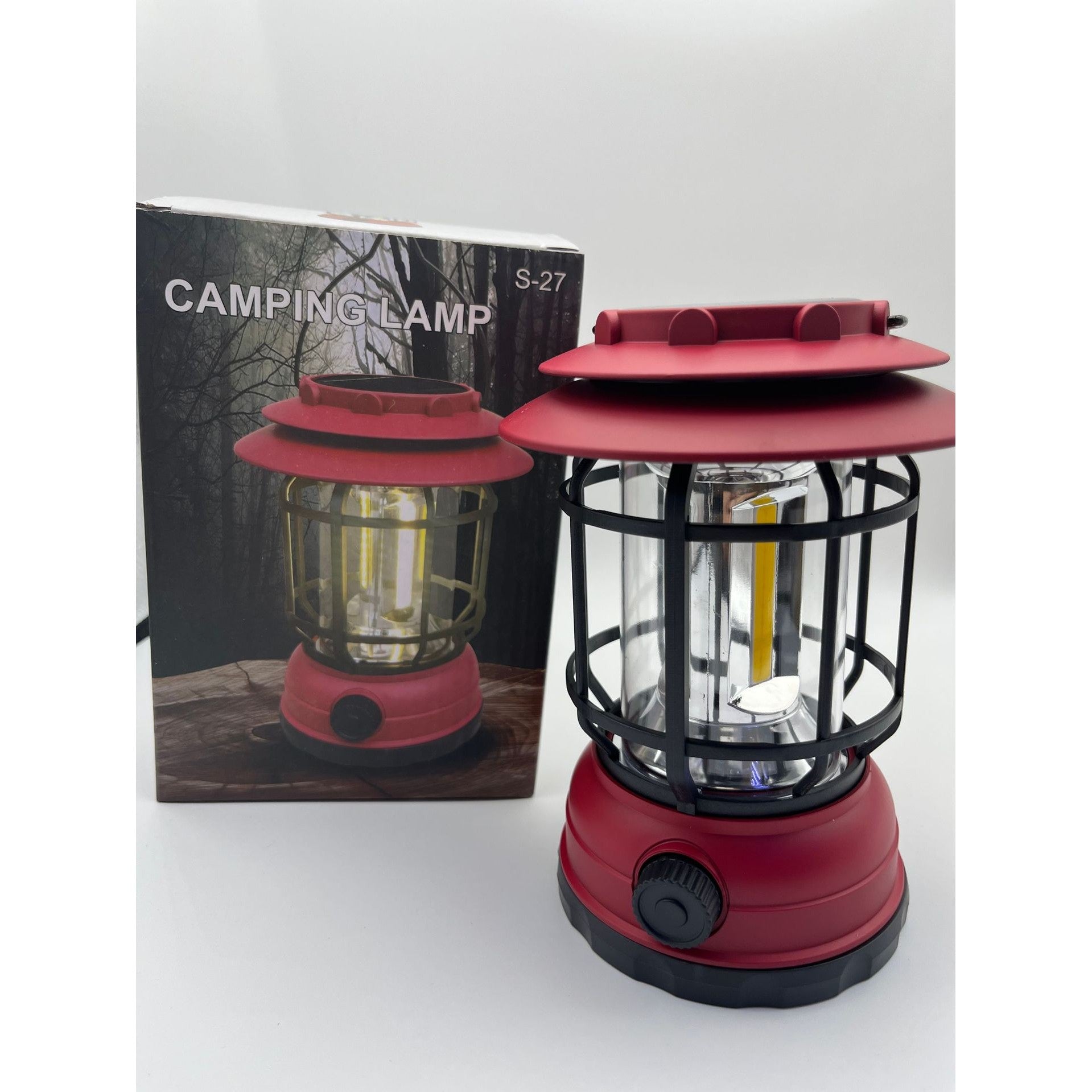 Lampa portabila camping, Felinar Vintage, ABS, Iluminare 30 COB LED, Intensitate reglabila, Acumulator inclus, Incarcare Solara si USB, 5W, Flippy, Rosu-3