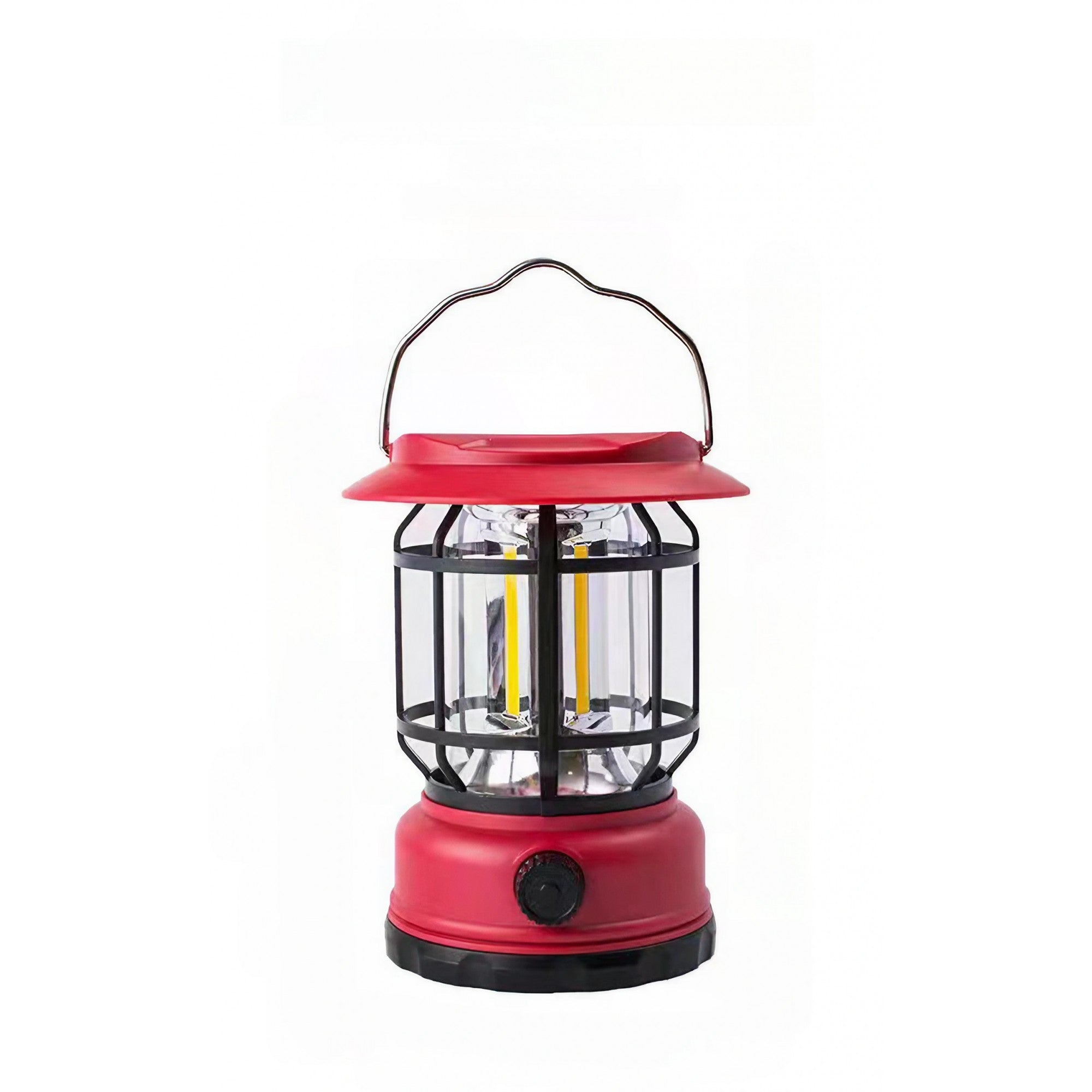Lampa portabila camping, Felinar Vintage, ABS, Iluminare 30 COB LED, Intensitate reglabila, Acumulator inclus, Incarcare Solara si USB, 5W, Flippy, Rosu-0