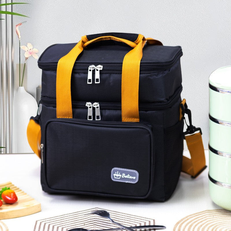Geanta Termica Flippy pentru Pranz, Compartimente Telefon si Tacamuri, Multifunctionala, Impermeabila, 2 Tipuri de Manere, 25.5x18x30 cm, Negru-0