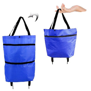 Geanta Pliabila, Flippy, 2 in 1, Carucior cu Roti, pentru Cumparaturi, 19 l, Albastru, Plastic, 39 x 46 x 12 cm-0