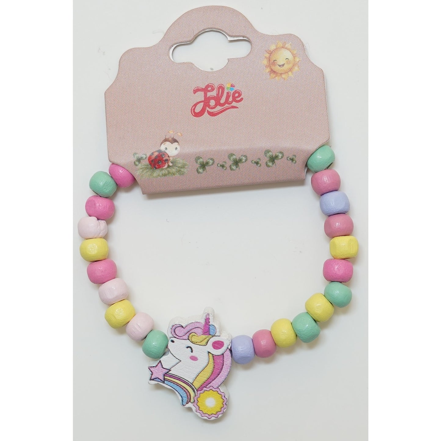 Martisor Bratara Curcubeu pentru Copii, Elastica, din Lemn, Model 1-0