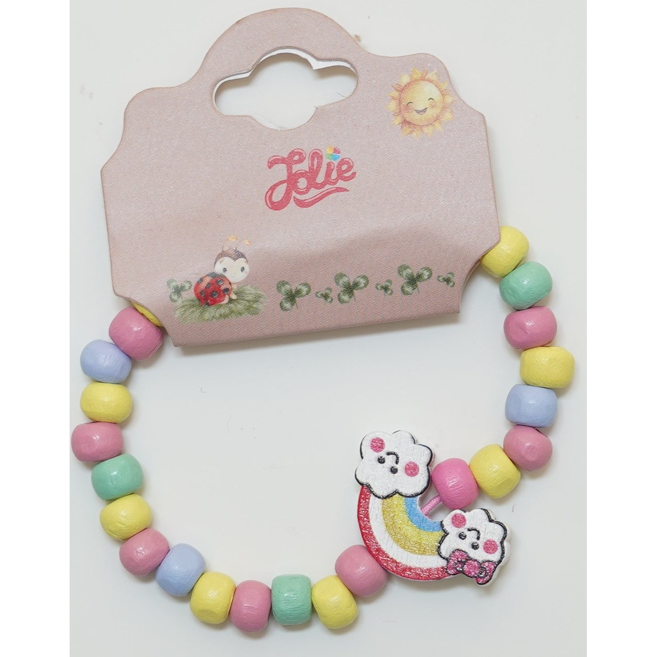 Martisor Bratara Curcubeu pentru Copii, Elastica, din Lemn, Model 2-0