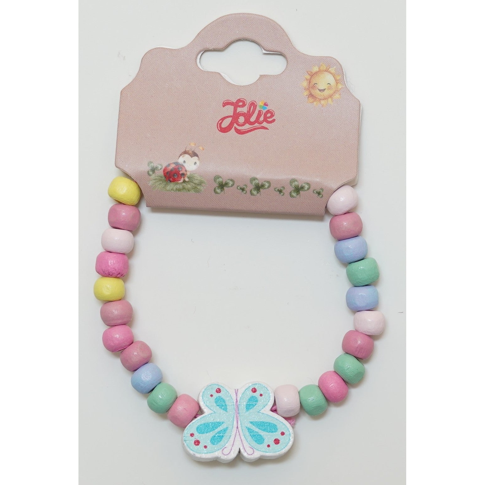 Martisor Bratara Curcubeu pentru Copii, Elastica, din Lemn, Model 8-0