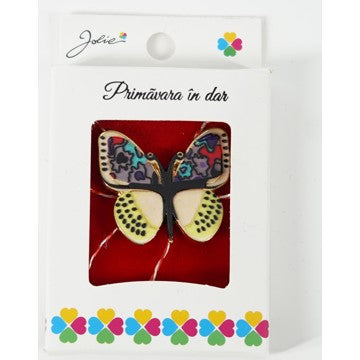 Martisor Brosa Mica in Cutie, Dimensiune Brosa 2.5-3 cm, Material Metal, Model Fluture Colorat-0