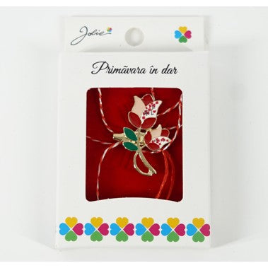 Martisor Brosa Mica in Cutie, Dimensiune Brosa 2.5-3 cm, Material Metal, Model Lalele Traditionale-0