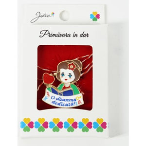 Martisor Brosa Mica in Cutie, Dimensiune Brosa 2.5-3 cm, Material Metal, Model "O Doamna dedicata"-0