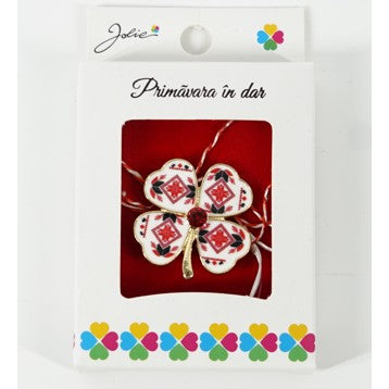Martisor Brosa Mica in Cutie, Dimensiune Brosa 2.5-3 cm, Material Metal, Model Trifoi Traditional-0