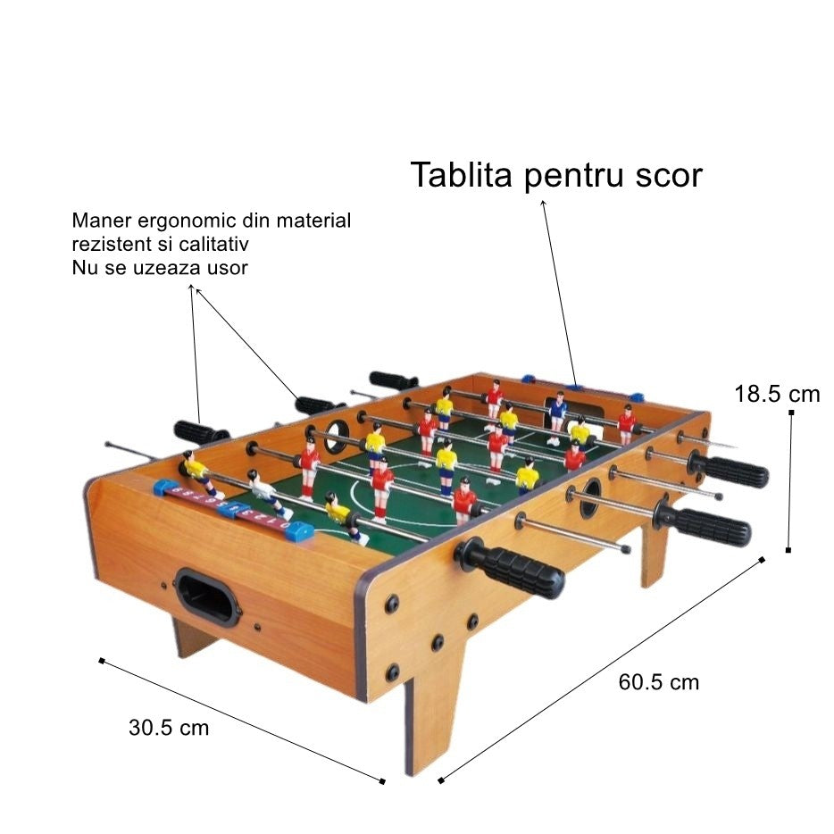 Masa de Fotbal cu Teren si 18 Jucatori Flippy, 6 Manere, cu Tablou pentru Scor, din Metal, Lemn si ABS, 60.5 x 30.5 x 18.5 cm, cu Picioare, pentru copii/adulti-1