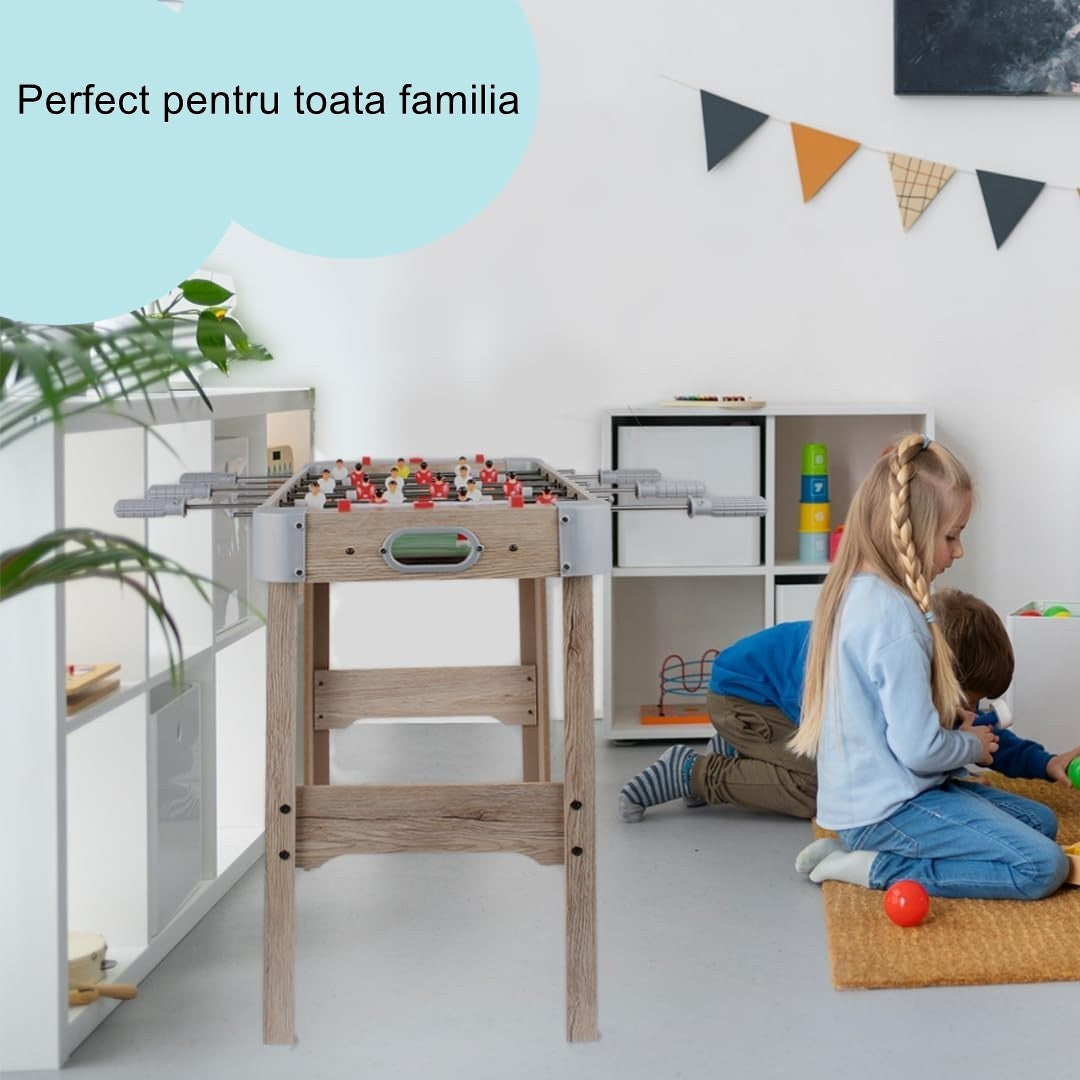 Masa de Fotbal cu Teren si 18 Jucatori Flippy, 6 Manere, cu Tablou pentru Scor, din Metal, Lemn si ABS, 70 x 36 x 64 cm, cu Picioare, pentru copii/adulti, Gri-1