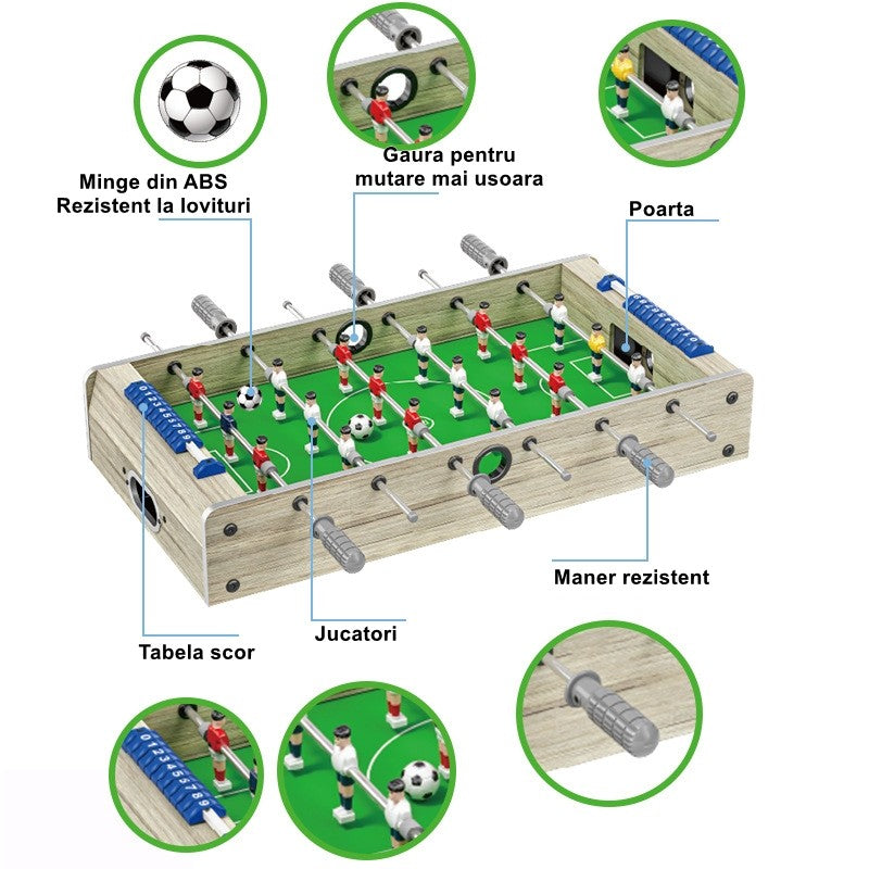Masa de Fotbal cu Teren si 18 Jucatori Flippy, 6 Manere, cu Tablou pentru Scor, din Metal, Lemn si ABS, 81 x 43 x 78 cm, cu Picioare, pentru copii/adulti, Gri-3