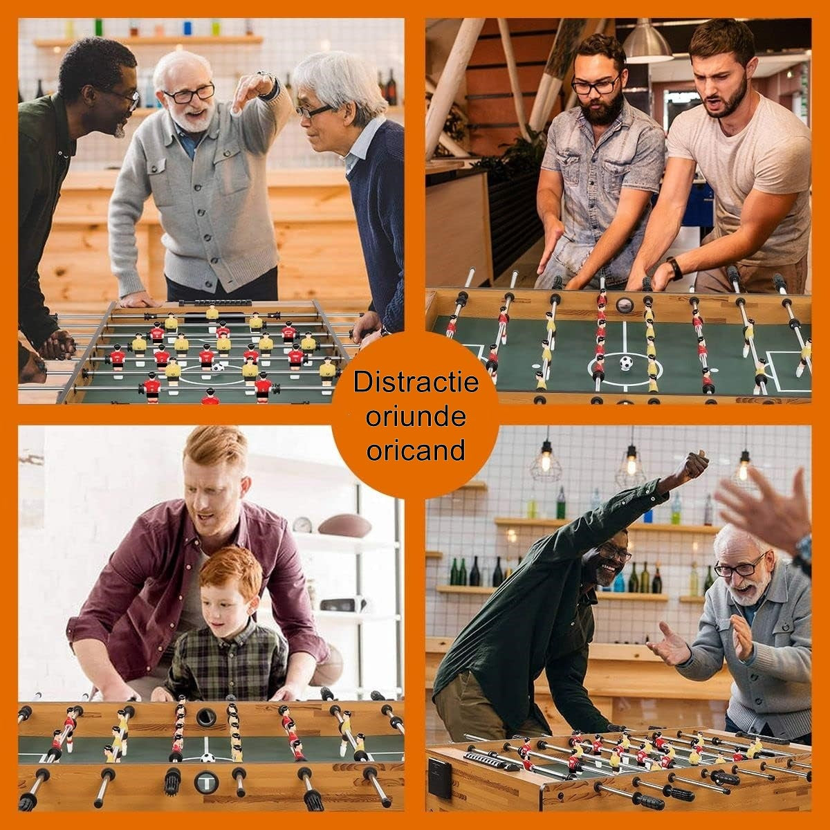 Masa de Fotbal cu Teren si 21 Jucatori Flippy, 8 Manere, cu Tablou pentru Scor, din Metal, Lemn si ABS, 120 x 61.5 x 81 cm, cu Picioare, pentru copii/adulti-2