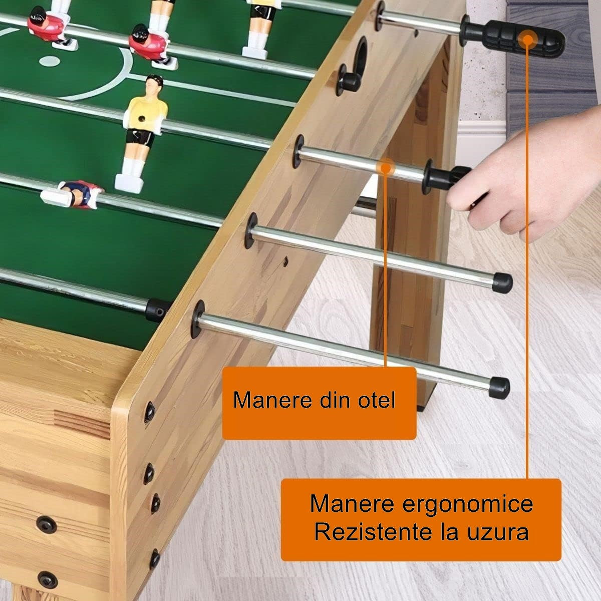 Masa de Fotbal cu Teren si 21 Jucatori Flippy, 8 Manere, cu Tablou pentru Scor, din Metal, Lemn si ABS, 120 x 61.5 x 81 cm, cu Picioare, pentru copii/adulti-3