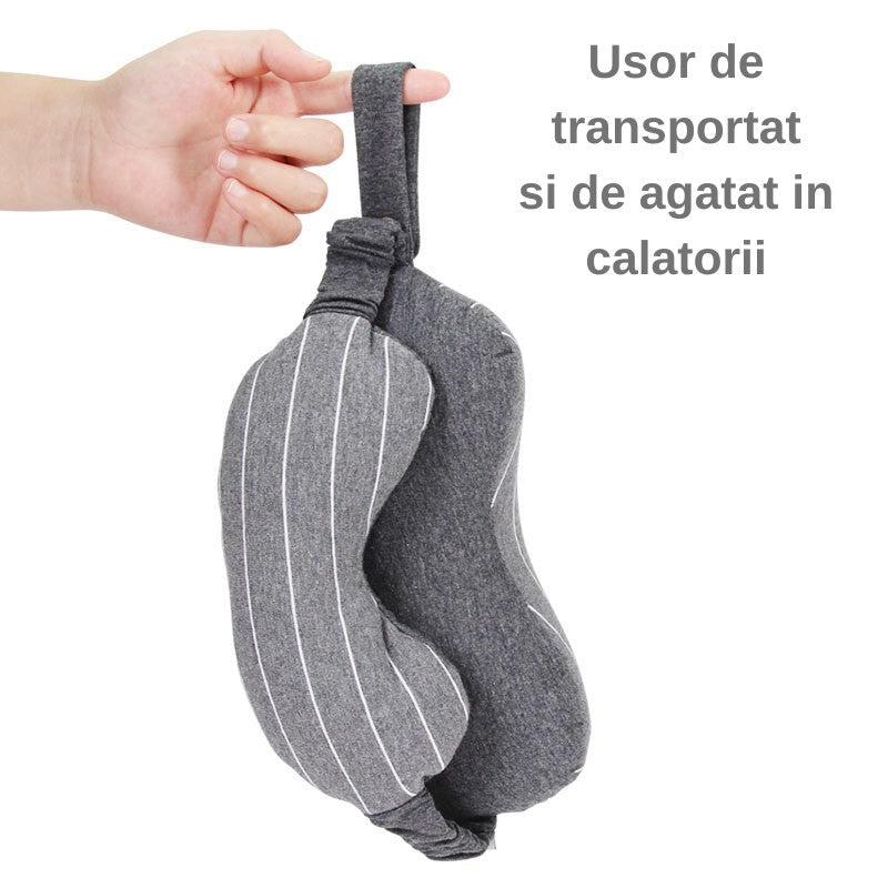 Masca de dormit, Flippy, 2 in 1, cu Tetiera, din Particule de Spuma si Bumbac, Gri Inchis-4