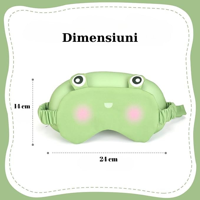 Masca de dormit, Flippy, 2 in 1, cu Tetiera, din Particule de Spuma si Bumbac, Model Broasca ,Verde-2