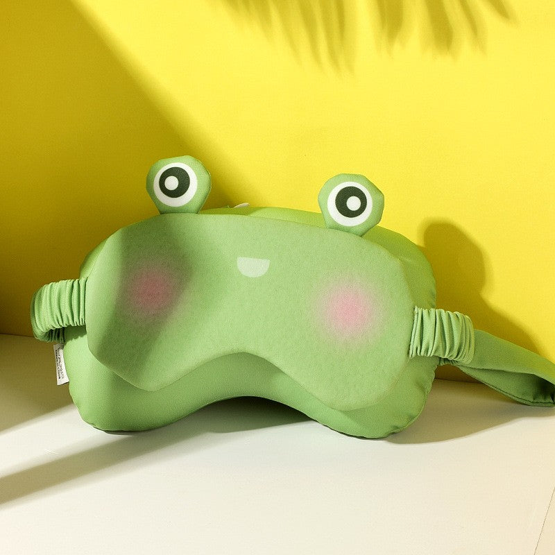 Masca de dormit, Flippy, 2 in 1, cu Tetiera, din Particule de Spuma si Bumbac, Model Broasca ,Verde-7