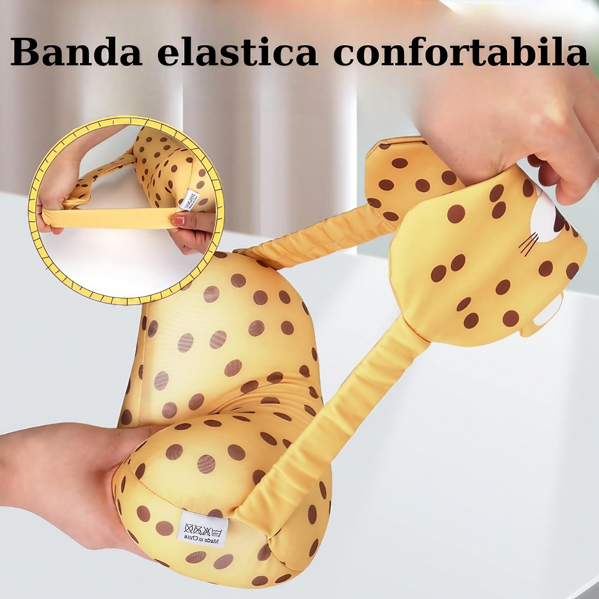 Masca de dormit, Flippy, 2 in 1, cu Tetiera, din Particule de Spuma si Bumbac, Model Leopard ,Portocaliu-4