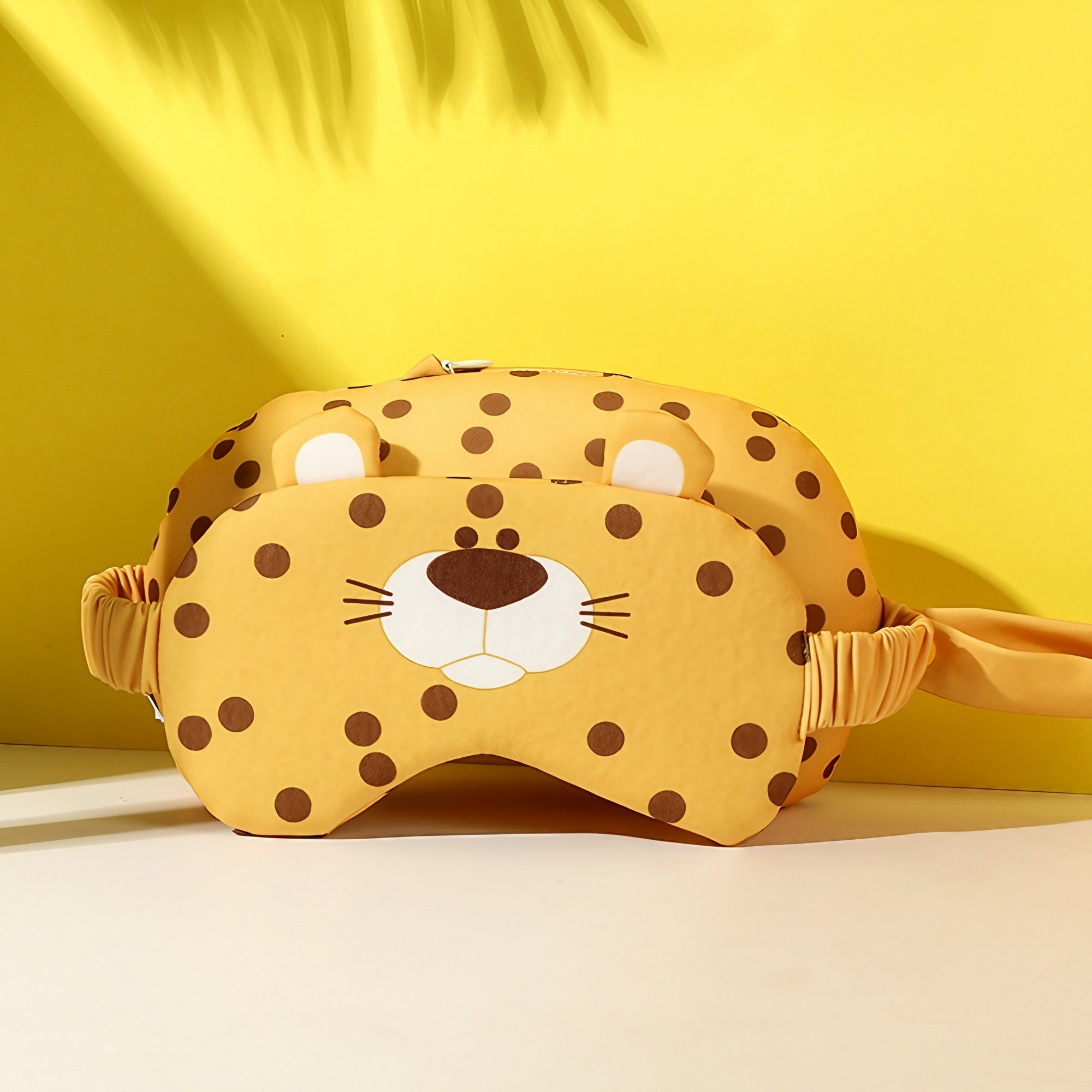Masca de dormit, Flippy, 2 in 1, cu Tetiera, din Particule de Spuma si Bumbac, Model Leopard ,Portocaliu-8