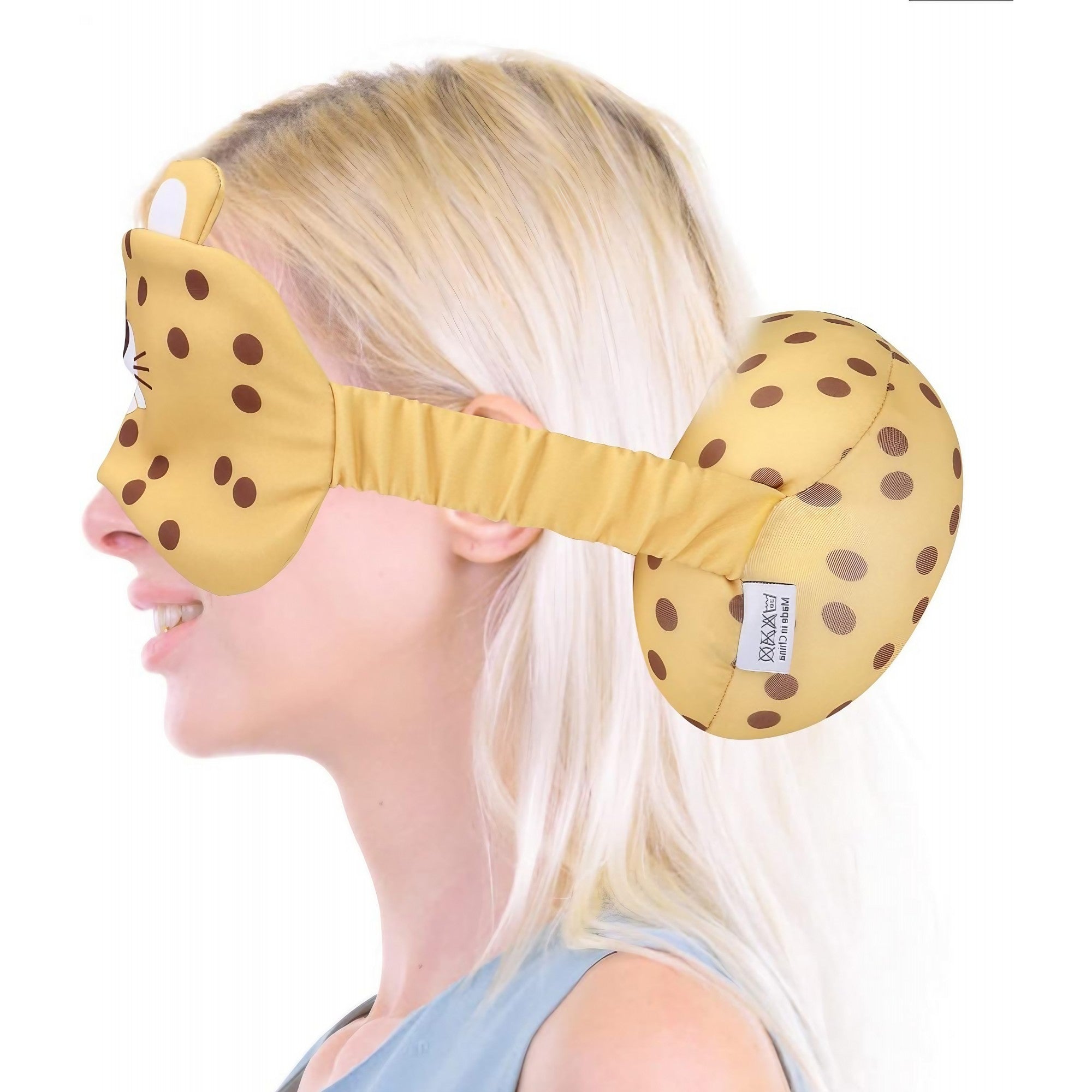 Masca de dormit, Flippy, 2 in 1, cu Tetiera, din Particule de Spuma si Bumbac, Model Leopard ,Portocaliu-10
