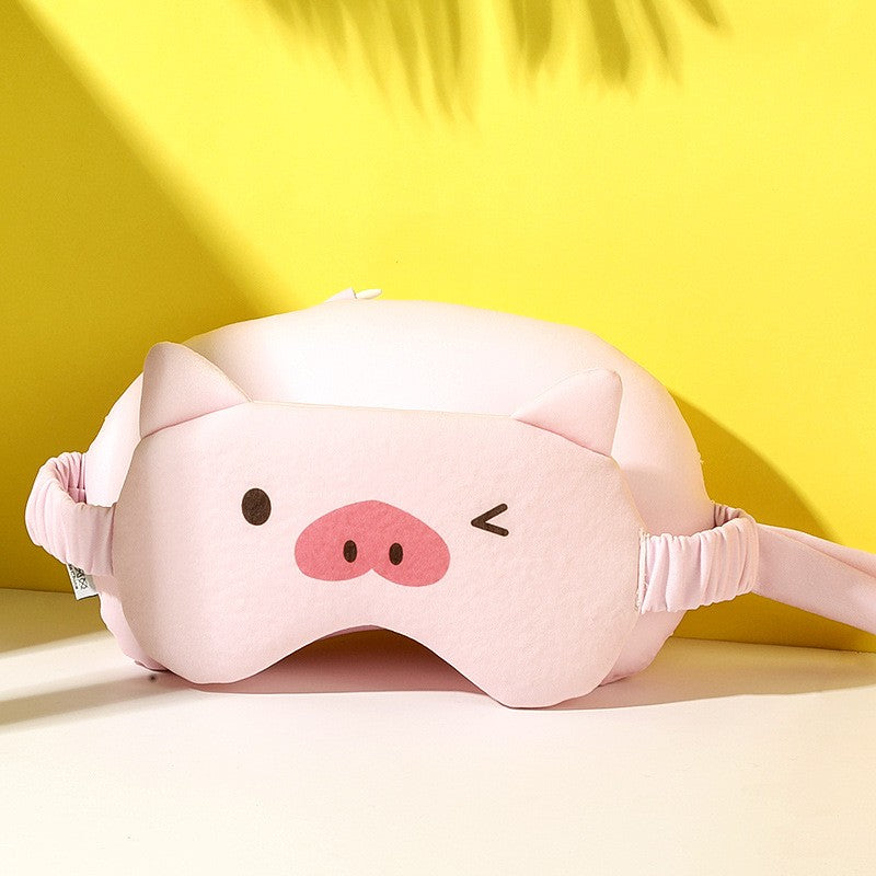 Masca de dormit, Flippy, 2 in 1, cu Tetiera, din Particule de Spuma si Bumbac, Model Porc, Roz-1