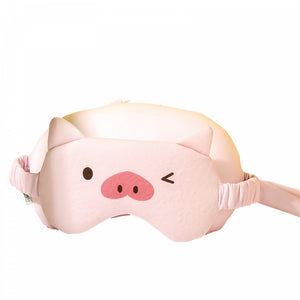 Masca de dormit, Flippy, 2 in 1, cu Tetiera, din Particule de Spuma si Bumbac, Model Porc, Roz-0