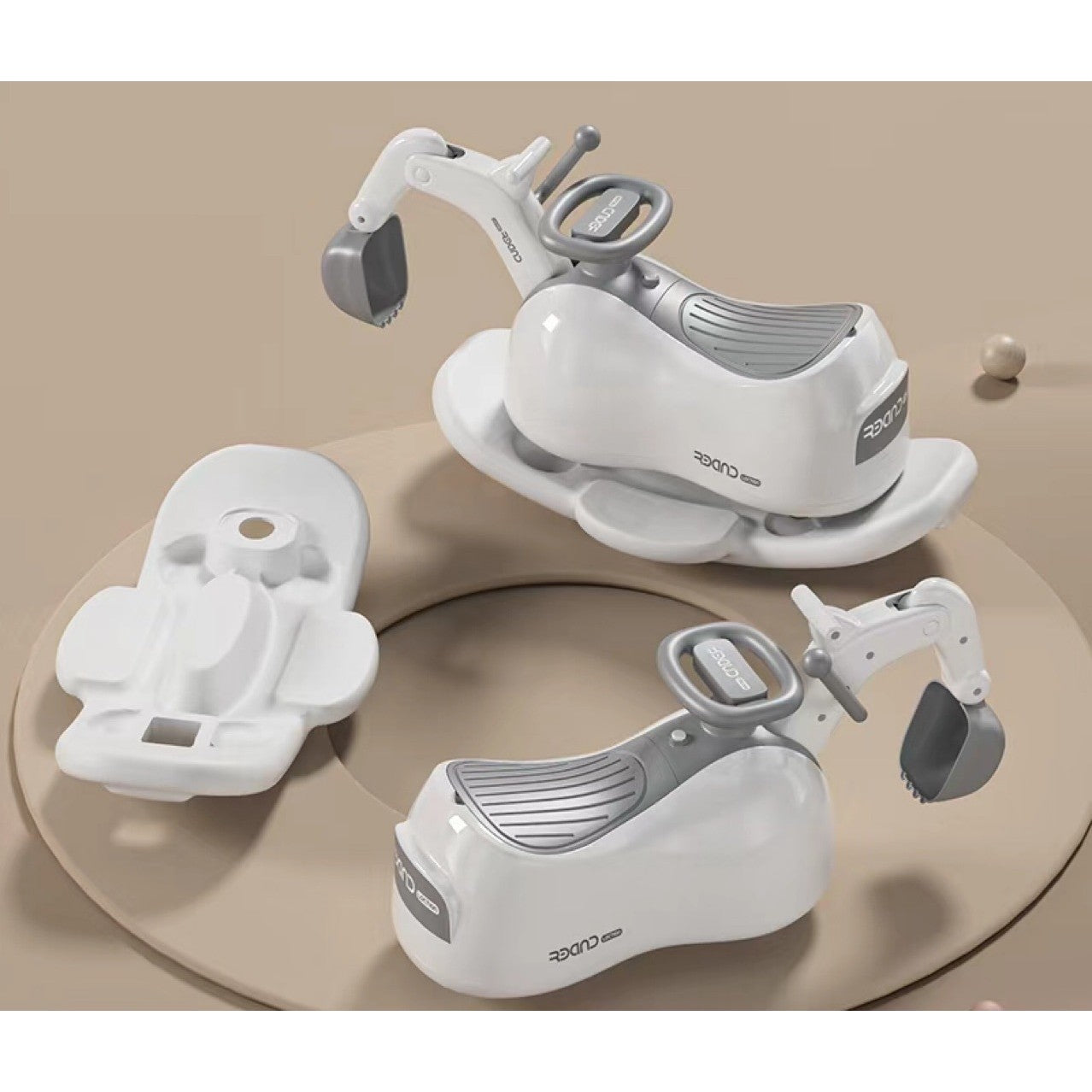 Masina 3 in 1, Flippy, 1-3 Ani, Tip Excavator/Balansoar/Masina Yo Yo, din Plastic, 4 Roti Silentioase, 71.5 x 34 x 39 cm, Alb-3