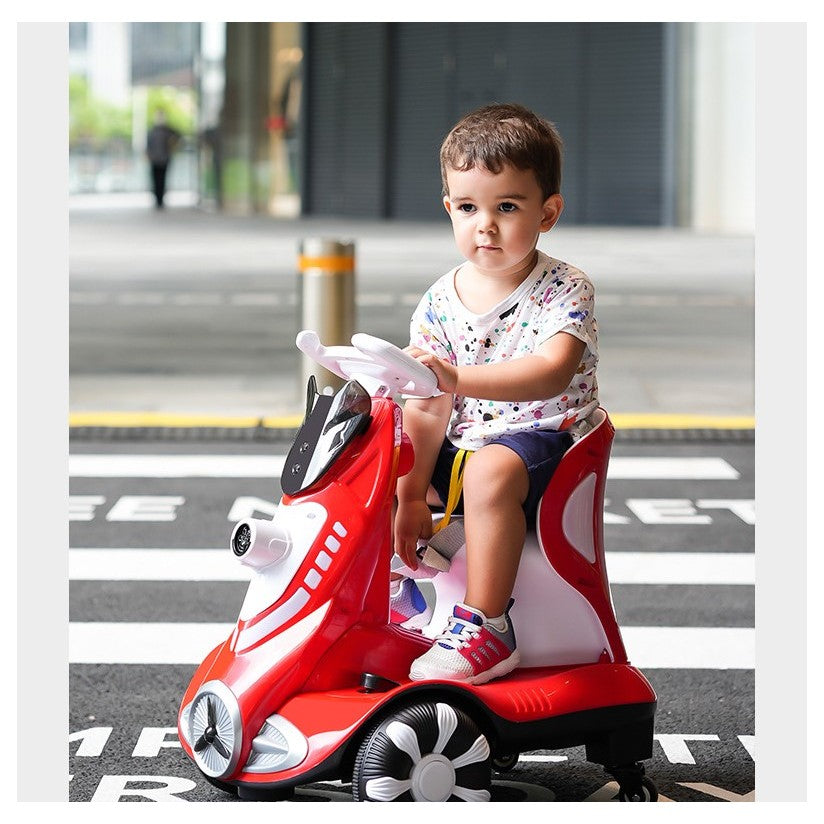 Masinuta electrica cu telecomanda pentru copii, Flippy, roti spate rotire 360, 3- 6 ani, curea siguranta, baloane de sapun, lumini si sunete, self control si prin telecomanda, cu pedale de acceleratie si frana, rosie-3