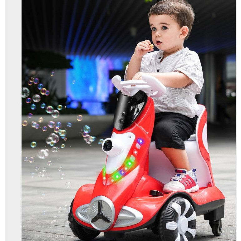 Masinuta electrica cu telecomanda pentru copii, Flippy, roti spate rotire 360, 3- 6 ani, curea siguranta, baloane de sapun, lumini si sunete, self control si prin telecomanda, cu pedale de acceleratie si frana, rosie-4