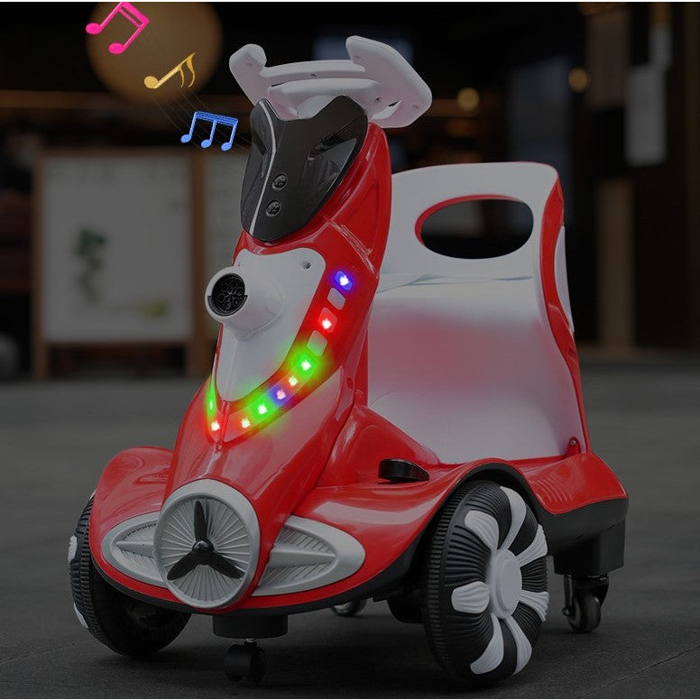 Masinuta electrica cu telecomanda pentru copii, Flippy, roti spate rotire 360, 3- 6 ani, curea siguranta, baloane de sapun, lumini si sunete, self control si prin telecomanda, cu pedale de acceleratie si frana, rosie-5