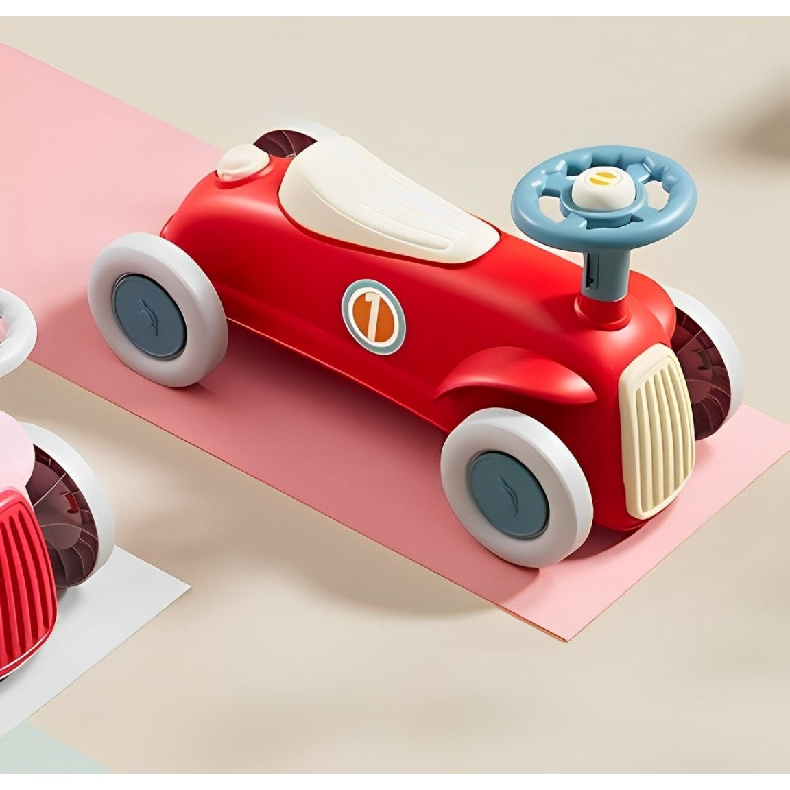 Masinuta Ride-On Flippy, cu Sistem Anti-Rasturnare, Claxon pe Volan, 1-6 Ani, 60 x 28 x 34 cm, Rosu-Crem-3