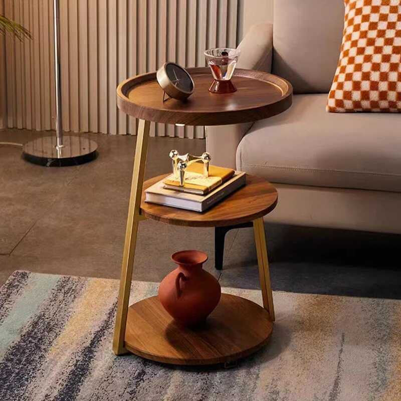 Masuță de cafea pentru living cu 3 polite rotunde, MDF
