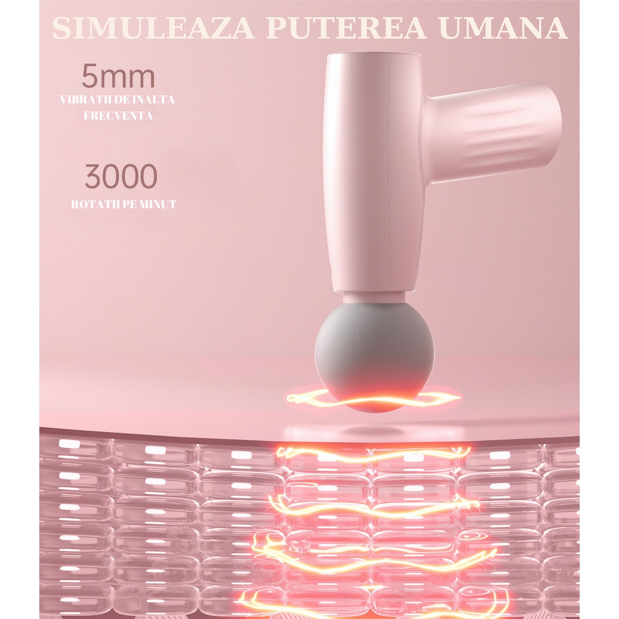 Mini Aparat de Masaj, Flippy, Tip Pistol, Incarcare USB Tip C, Portabil, Pentru Relaxare Musculara, Autonomie 120 Min, 3 Trepte de Viteza, Roz-1